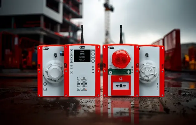 Draadloze tijdelijke brandmeldinstallatie van ASG Fire-Alert opgesteld op een Nederlandse bouwplaats tijdens renovatie
